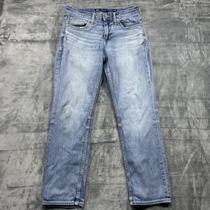 BKE Jake Straight Buckle Jeans Stretch Denim 31x30 Mens Blue Pants Thick Stitch